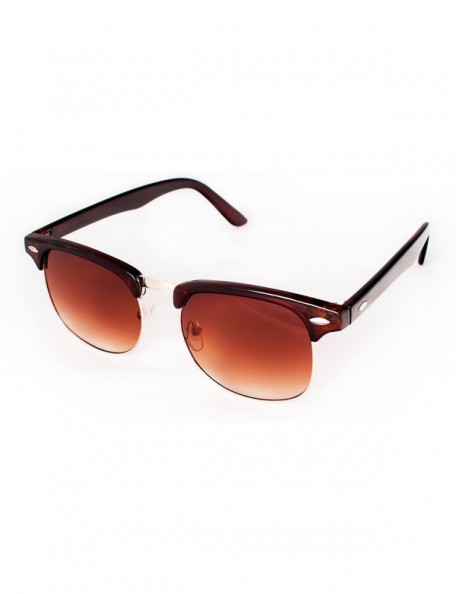 Square Sunglasses in Brown - Half Frame With Metal Details - Retro Classic Women's - CX12KE2SY1R $23.93