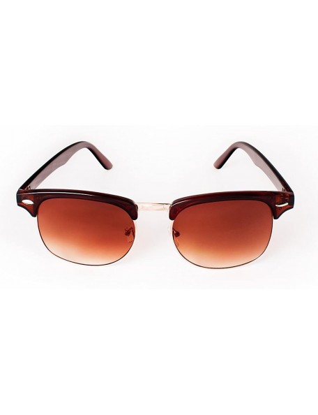Square Sunglasses in Brown - Half Frame With Metal Details - Retro Classic Women's - CX12KE2SY1R $23.93