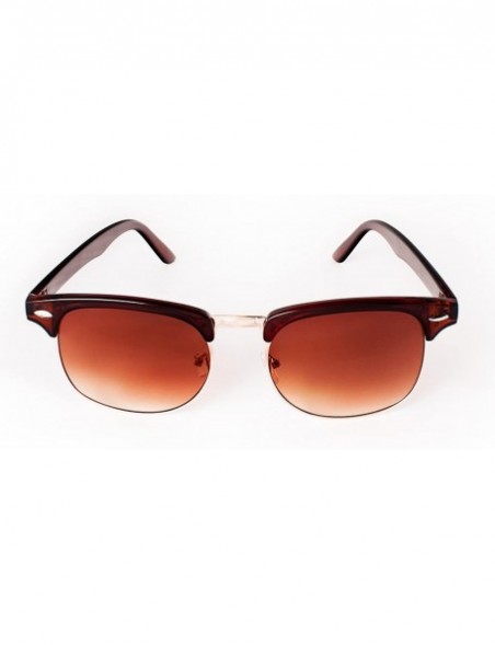 Square Sunglasses in Brown - Half Frame With Metal Details - Retro Classic Women's - CX12KE2SY1R $23.93