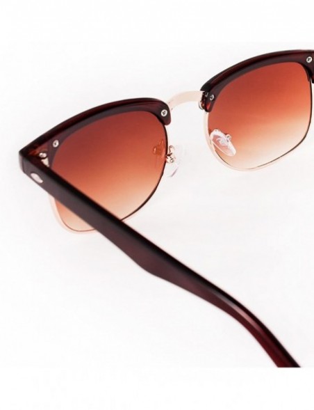 Square Sunglasses in Brown - Half Frame With Metal Details - Retro Classic Women's - CX12KE2SY1R $23.93