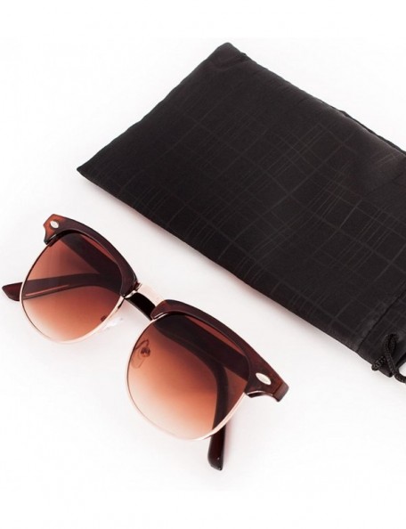 Square Sunglasses in Brown - Half Frame With Metal Details - Retro Classic Women's - CX12KE2SY1R $23.93