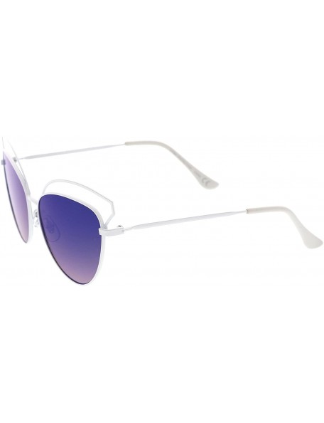 Cat Eye Women's Open Metal Frame Colored Mirror Oversize Cat Eye Sunglasses 58mm - White / Blue Mirror - CY12O7QAFWU $10.94