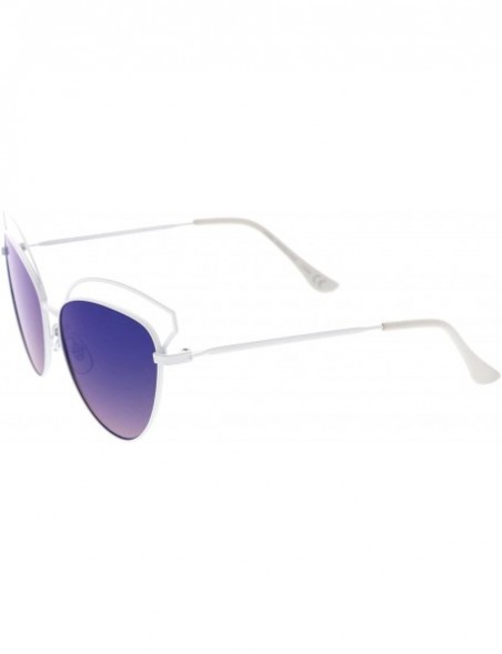 Cat Eye Women's Open Metal Frame Colored Mirror Oversize Cat Eye Sunglasses 58mm - White / Blue Mirror - CY12O7QAFWU $10.94