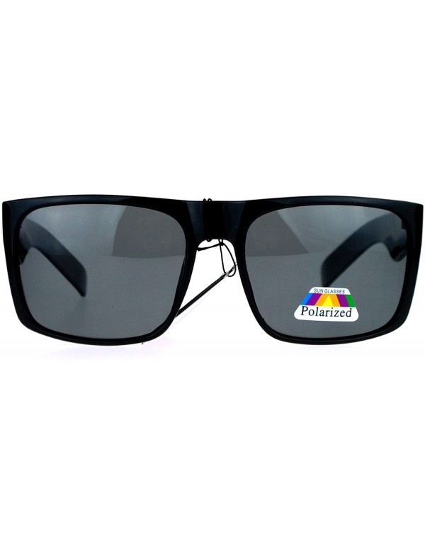 Rectangular All Black Polarized Lens Rectangular Plastic Mens Mob Sunglasses - CH120IUT3WT $9.57