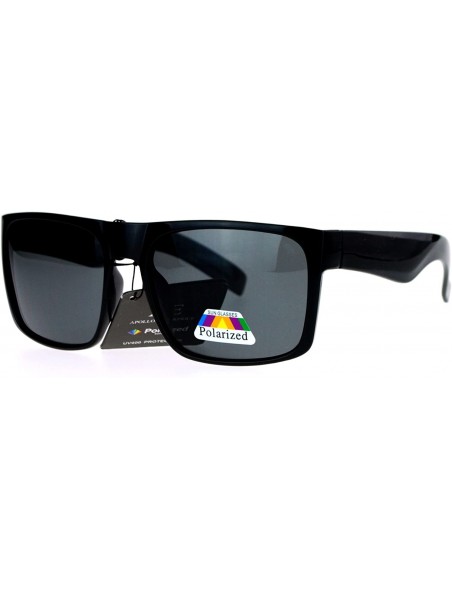 Rectangular All Black Polarized Lens Rectangular Plastic Mens Mob Sunglasses - CH120IUT3WT $9.57