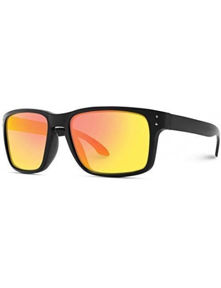 Aviator Premium Polarized Mirror Lens Classic Square Style Sunglasses - Black Frame/ Mirrored Red Lens - CP124WB1LCP $15.84