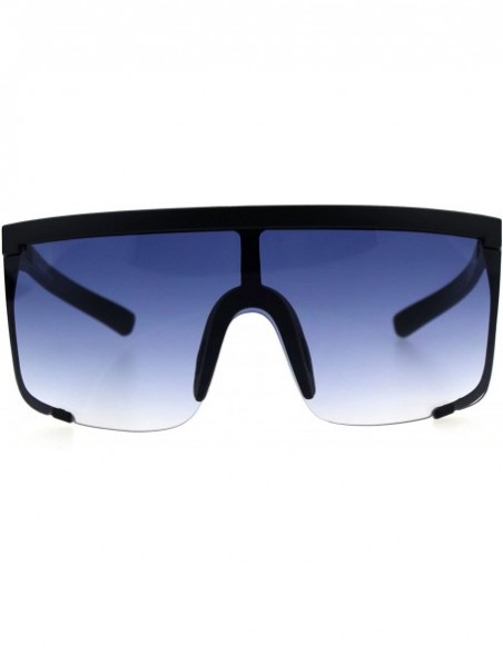 Oversized Oversize Flat Top Shield Exposed Gradient Lens Plastic Sunglasses - Black Blue - C318G8QC0C8 $13.56