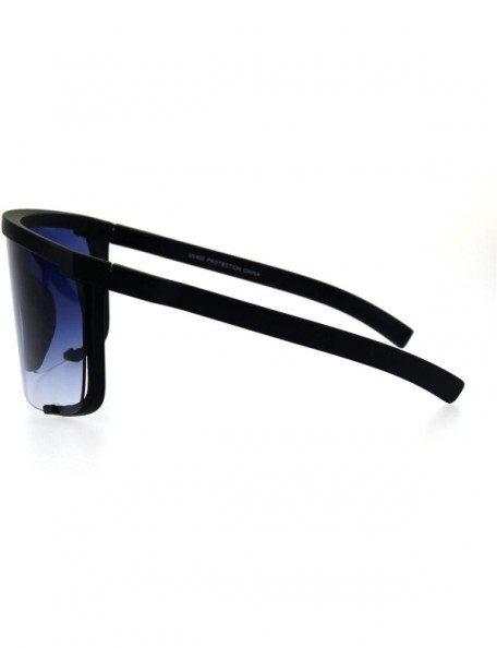 Oversized Oversize Flat Top Shield Exposed Gradient Lens Plastic Sunglasses - Black Blue - C318G8QC0C8 $13.56