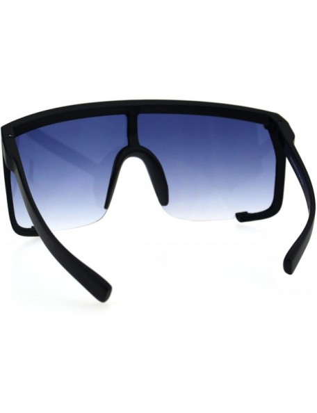 Oversized Oversize Flat Top Shield Exposed Gradient Lens Plastic Sunglasses - Black Blue - C318G8QC0C8 $13.56