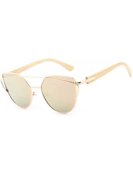 Cat Eye Fashion Vinatge Polarized Cat Eye Sunglasses Bamboo Frame for Women - Pink - CG18R4LW8N7 $11.88