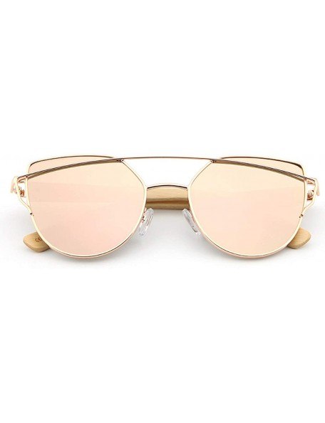 Cat Eye Fashion Vinatge Polarized Cat Eye Sunglasses Bamboo Frame for Women - Pink - CG18R4LW8N7 $11.88