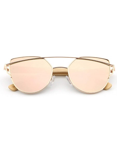 Cat Eye Fashion Vinatge Polarized Cat Eye Sunglasses Bamboo Frame for Women - Pink - CG18R4LW8N7 $11.88