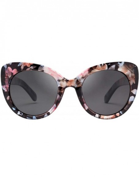 Cat Eye Women's Oversized Cateyes Polarized Plastic Colored Flower Sunglasses 80720 - Black-blue - C018KH8Q2HK $13.31