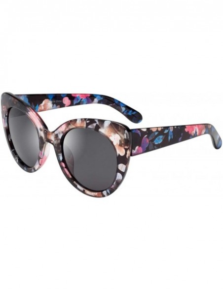 Cat Eye Women's Oversized Cateyes Polarized Plastic Colored Flower Sunglasses 80720 - Black-blue - C018KH8Q2HK $13.31