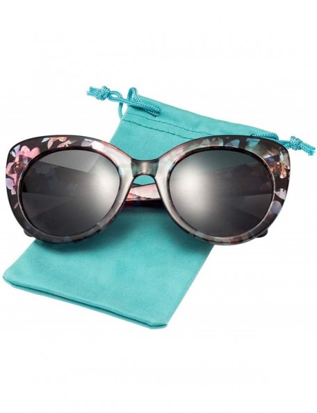 Cat Eye Women's Oversized Cateyes Polarized Plastic Colored Flower Sunglasses 80720 - Black-blue - C018KH8Q2HK $13.31