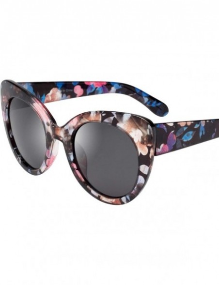 Cat Eye Women's Oversized Cateyes Polarized Plastic Colored Flower Sunglasses 80720 - Black-blue - C018KH8Q2HK $13.31