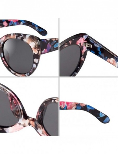 Cat Eye Women's Oversized Cateyes Polarized Plastic Colored Flower Sunglasses 80720 - Black-blue - C018KH8Q2HK $13.31