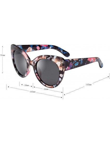 Cat Eye Women's Oversized Cateyes Polarized Plastic Colored Flower Sunglasses 80720 - Black-blue - C018KH8Q2HK $13.31