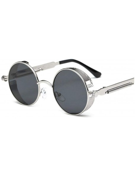 Round 2020 Metal Steampunk Sunglasses Men Women Fashion Round Glasses Vintage UV400 Eyewear - Silver Frame Gray - CL198AIXMIY...