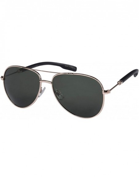 Aviator Pilot Men's 100% UV400 Protection Lens Driving Eyewear- TAC Polarized Sunglasses - Gold/Dark Green - C919243K6IS $11.68