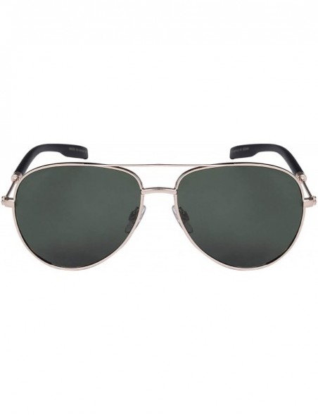 Aviator Pilot Men's 100% UV400 Protection Lens Driving Eyewear- TAC Polarized Sunglasses - Gold/Dark Green - C919243K6IS $11.68