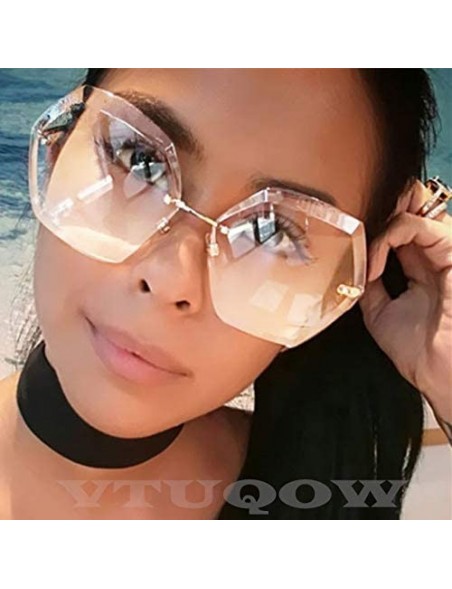 Goggle Rimless Sunglasses Women Designer Summer Oversized Vintage Shades Sun Glasses For Women Female Lady Sunglass - CT18Y6G...