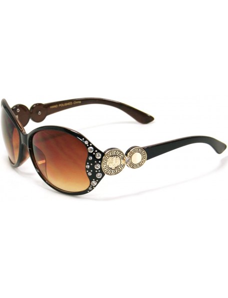 Oval Designer Inspired Rhinestones Decor Sunglasses For Women SS3065 - Brown - C511GF4M631 $8.06