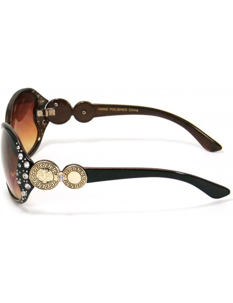 Oval Designer Inspired Rhinestones Decor Sunglasses For Women SS3065 - Brown - C511GF4M631 $8.06