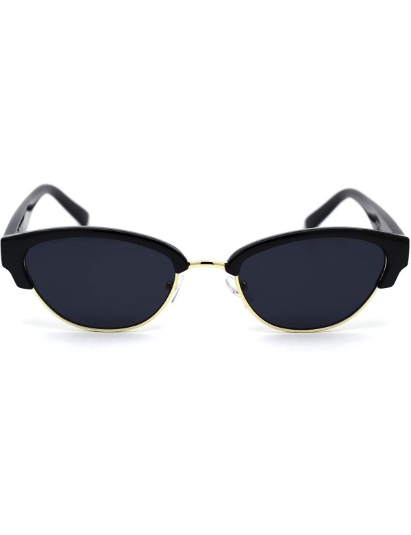 Oval Womens Narrow Oval Half Rim Hipster DJ Sunglasses - Gold Black - CO1950N2HEE $13.21