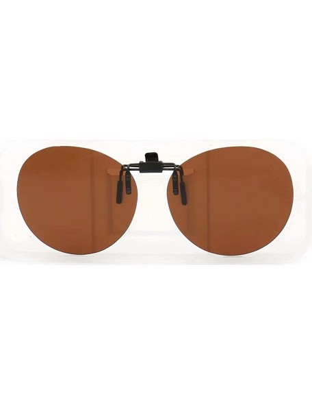 Round Round Oval Clip On Flip Up Sunglass Lenses Mens Womens Polarized Sunglasses - Brown - CS18X099DKI $10.50