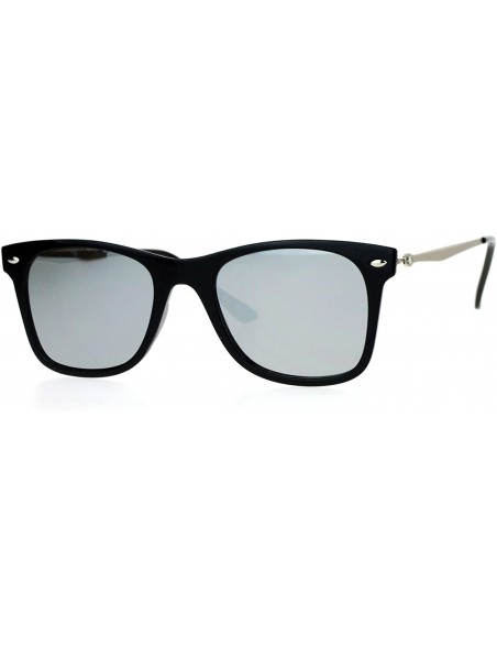 Wayfarer Retro Minimal Plastic Mirror Flat Lens Horned Sunglasses - Black Silver Mirror - CY12G7GVPTR $12.99