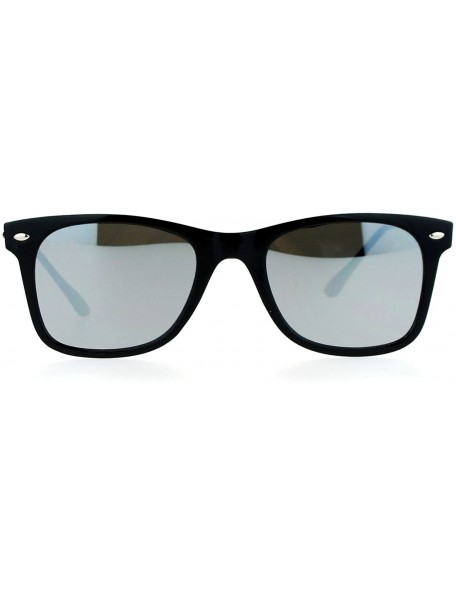 Wayfarer Retro Minimal Plastic Mirror Flat Lens Horned Sunglasses - Black Silver Mirror - CY12G7GVPTR $12.99
