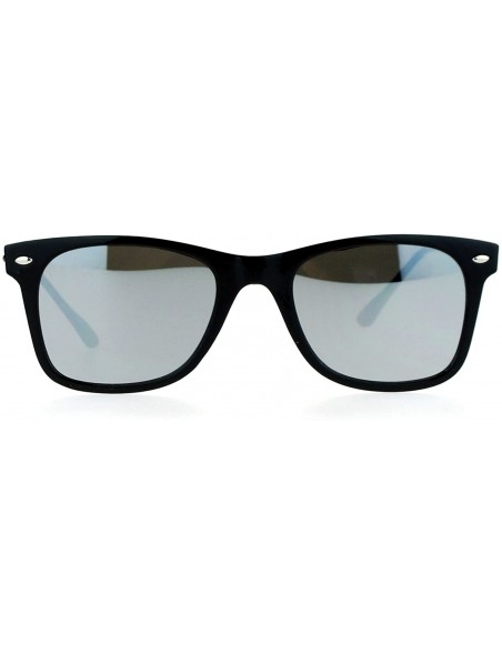 Wayfarer Retro Minimal Plastic Mirror Flat Lens Horned Sunglasses - Black Silver Mirror - CY12G7GVPTR $12.99