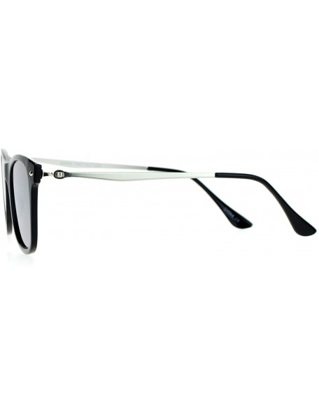 Wayfarer Retro Minimal Plastic Mirror Flat Lens Horned Sunglasses - Black Silver Mirror - CY12G7GVPTR $12.99