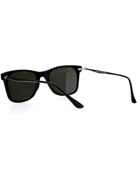 Wayfarer Retro Minimal Plastic Mirror Flat Lens Horned Sunglasses - Black Silver Mirror - CY12G7GVPTR $12.99