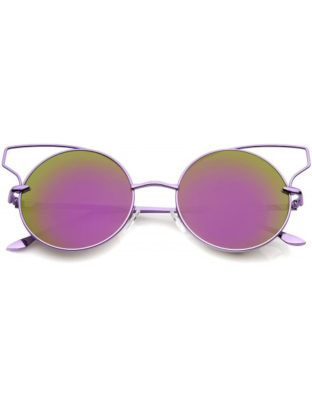 Cat Eye Women's Wire Open Metal Frame Color Mirror Lens Round Cat Eye Sunglasses 52mm - Purple / Purple Mirror - CC12JP6GWPN ...