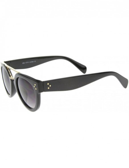 Round Modern Double Bridge Brow Bar Wide Temple Round Horn Rimmed Sunglasses 60mm - Black-gold / Lavender - C012IGJZR3N $8.82