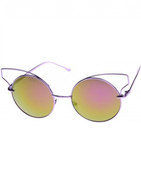 Cat Eye Women's Wire Open Metal Frame Color Mirror Lens Round Cat Eye Sunglasses 52mm - Purple / Purple Mirror - CC12JP6GWPN ...