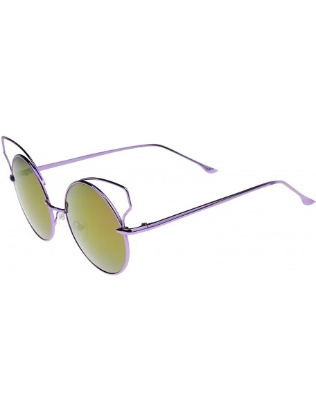 Cat Eye Women's Wire Open Metal Frame Color Mirror Lens Round Cat Eye Sunglasses 52mm - Purple / Purple Mirror - CC12JP6GWPN ...