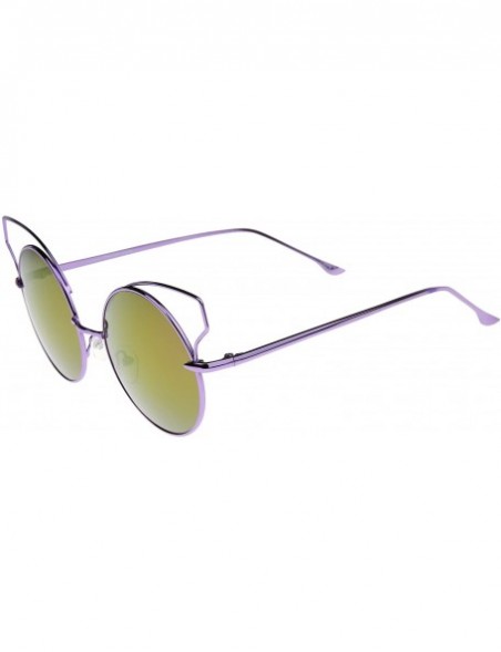 Cat Eye Women's Wire Open Metal Frame Color Mirror Lens Round Cat Eye Sunglasses 52mm - Purple / Purple Mirror - CC12JP6GWPN ...