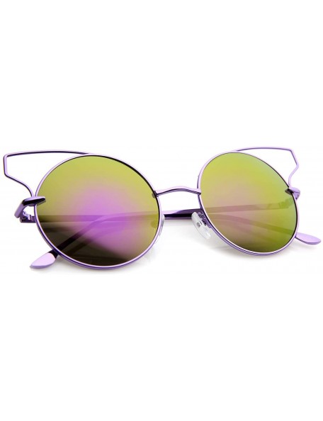 Cat Eye Women's Wire Open Metal Frame Color Mirror Lens Round Cat Eye Sunglasses 52mm - Purple / Purple Mirror - CC12JP6GWPN ...