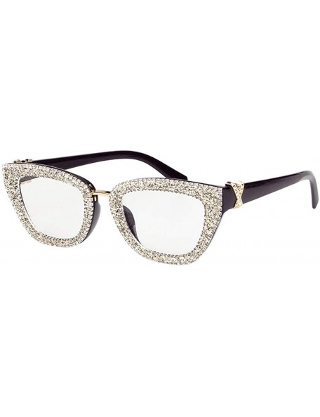 Aviator Oversized Square Frame Bling Rhinestone Crystal Sunglasses For Women - Silver a - CG18ZZ6GZ49 $14.76