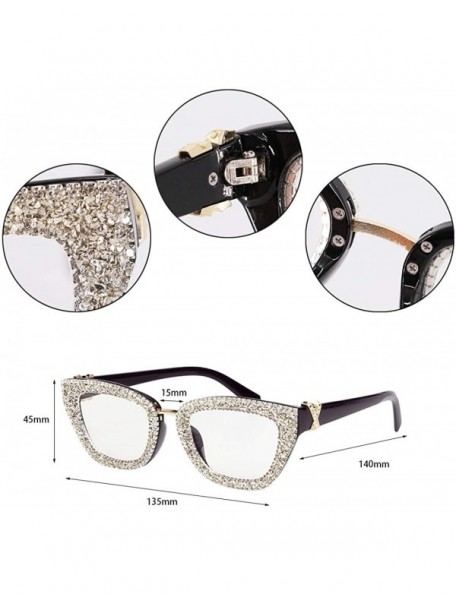 Aviator Oversized Square Frame Bling Rhinestone Crystal Sunglasses For Women - Silver a - CG18ZZ6GZ49 $14.76