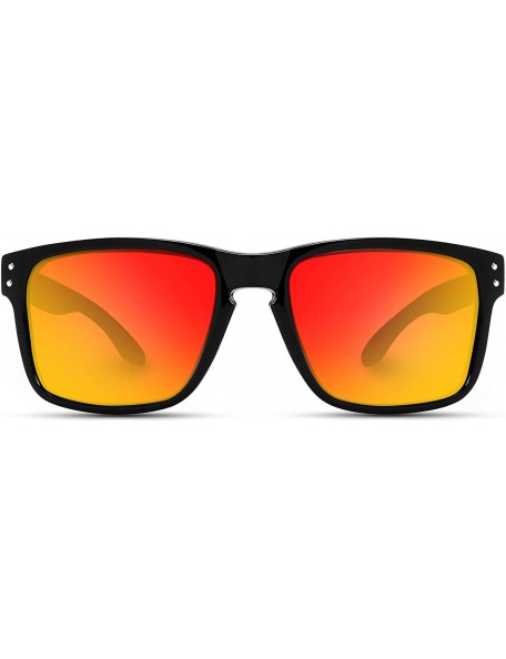 Aviator Premium Polarized Mirror Lens Classic Square Style Sunglasses - Black Frame/ Mirrored Red Lens - CP124WB1LCP $15.84