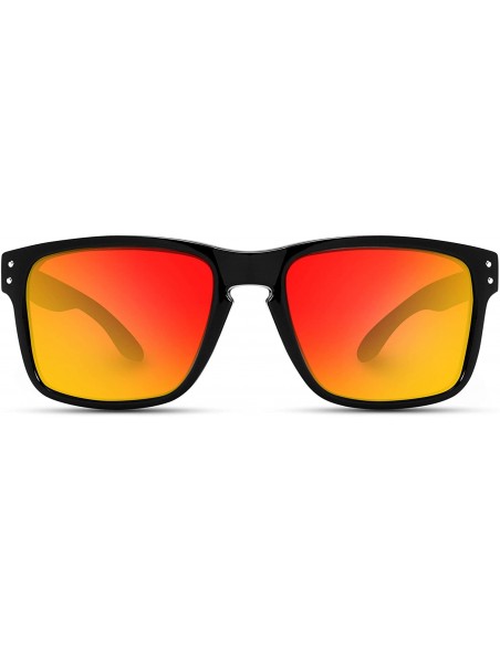 Aviator Premium Polarized Mirror Lens Classic Square Style Sunglasses - Black Frame/ Mirrored Red Lens - CP124WB1LCP $15.84