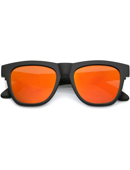 Square Classic Thick Arms Square Flat Lens Horn Rimmed Sunglasses 52mm - Matte Black / Orange Mirror - CS182Q8ZLWU $12.20