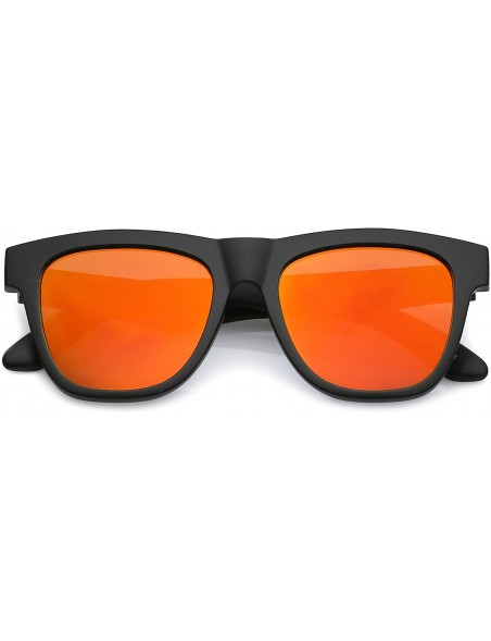 Square Classic Thick Arms Square Flat Lens Horn Rimmed Sunglasses 52mm - Matte Black / Orange Mirror - CS182Q8ZLWU $12.20