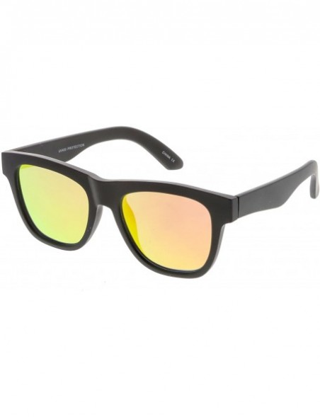 Square Classic Thick Arms Square Flat Lens Horn Rimmed Sunglasses 52mm - Matte Black / Orange Mirror - CS182Q8ZLWU $12.20