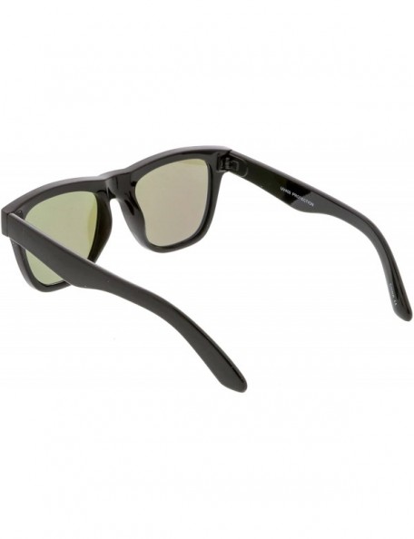 Square Classic Thick Arms Square Flat Lens Horn Rimmed Sunglasses 52mm - Matte Black / Orange Mirror - CS182Q8ZLWU $12.20