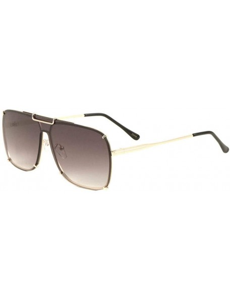 Shield Rimless Flat Top One Piece Lens Shield Aviator Sunglasses - Rose Gold & Black Frame - CS18WC0TYGK $13.93